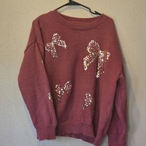 SHEIN Pink Sweater with Sequin Bows
